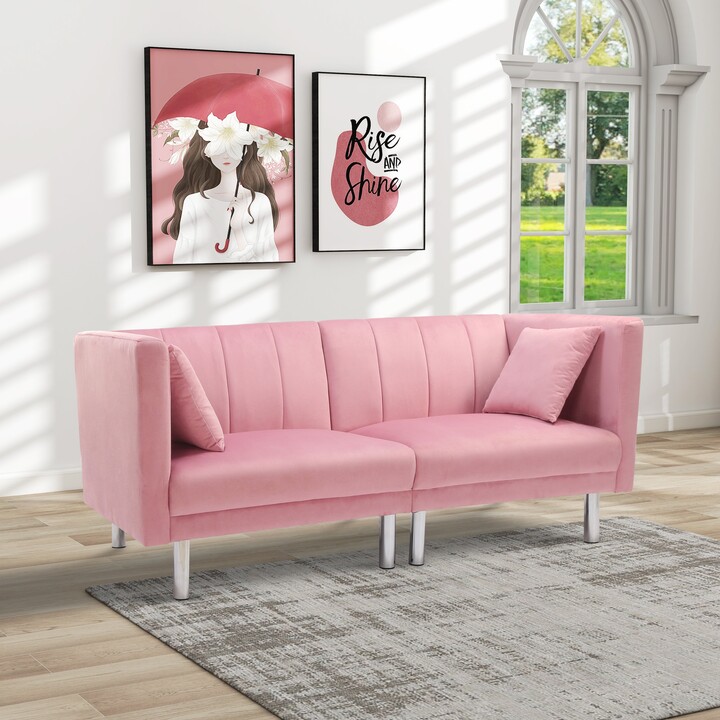 BSHTI 70" Loveseat Sofa Futon Sofa Bed Velvet Sofa Bed with 2 Angles