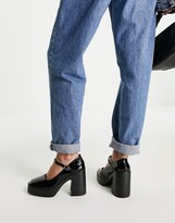Thumbnail for your product : ASOS DESIGN Wide Fit Penny platform mary jane heeled shoes in black