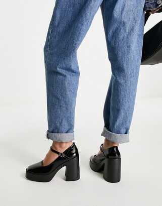 ASOS DESIGN Wide Fit Penny platform mary jane heeled shoes in black
