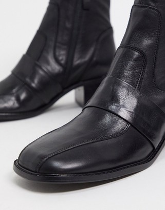 ASOS DESIGN Almond premium leather boots in black