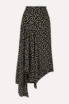 Thumbnail for your product : Petar Petrov Leather-trimmed Polka-dot Silk-crepe Midi Skirt - Black