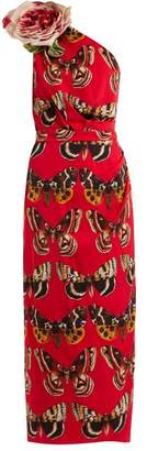 Dolce & Gabbana Rose Motif Butterfly Print Silk Charmeuse Dress - Womens - Red Print