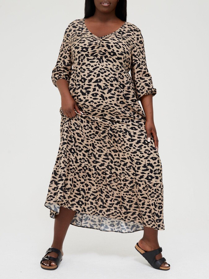 V By Very Curve V Neck Tiered Maxi Dress – Animal Print - ShopStyle