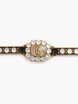 Thumbnail for your product : Gucci GG Crystal-embellished Leather Choker - Black Gold