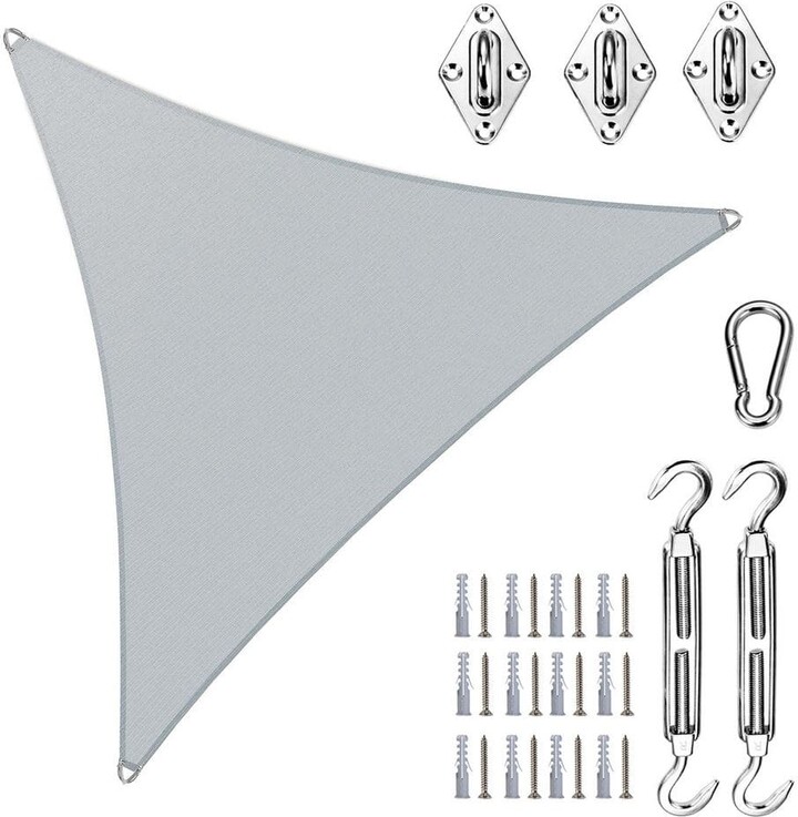 AMGO 30 ft. x 30 ft. x 30 ft. Triangle Pro Ring Sun Shade Sail with Hardware Kit-Grey