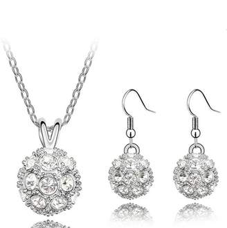 My.Monkey Simple Crystal Round Two-Pieces Wedding Gift Party Earrings Necklace Suit(C4)