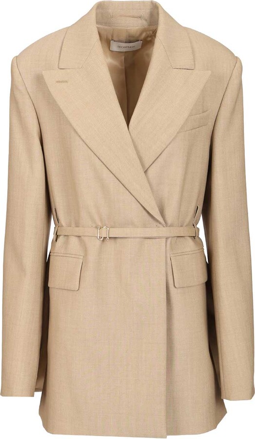 Sportmax Long Double-Breasted Wool Blazer Jackets Beige