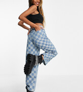 Thumbnail for your product : Vintage Supply checkerboard wide leg jeans in blue