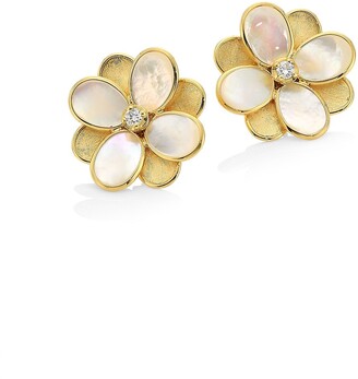 MMRM Women Fashion Imitation Pearl Front Lotus Flower Back Studs Earrings Gold