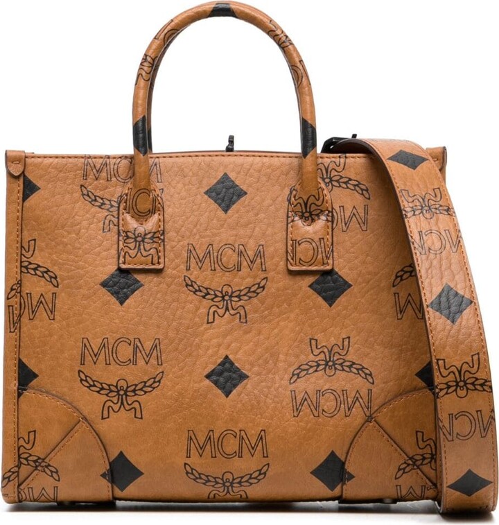 Mcm Women's Small Aren Boston Maxi Monogram Visetos Bag - Cognac