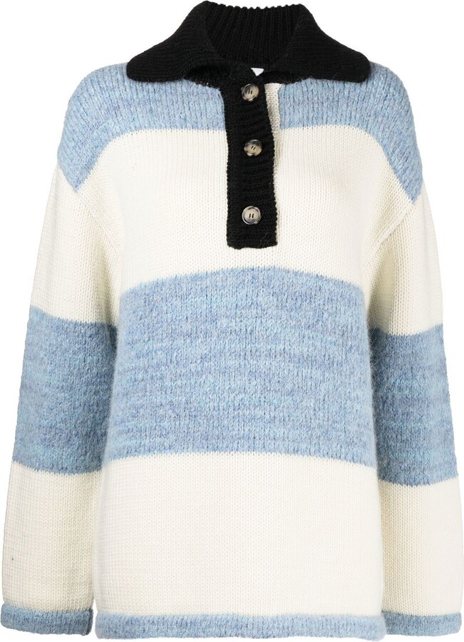 Halfboy Striped Knit Polo-Top - ShopStyle