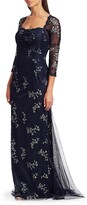 Thumbnail for your product : Teri Jon by Rickie Freeman Mesh Long-Sleeve Embroidered Floral Gown