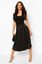 Thumbnail for your product : boohoo Self Fabric Belted Pleat Midi Skirt