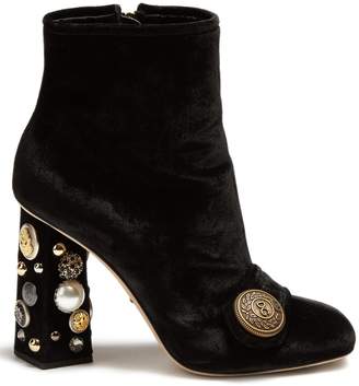 Dolce & Gabbana Embellished-heel velvet ankle boots