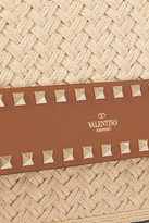 Thumbnail for your product : Valentino Garavani The Rockstud Leather-trimmed Raffia Clutch - Tan