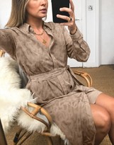 Thumbnail for your product : Object tie waist shirt dress in beige leopard print