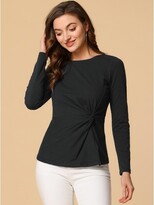 Thumbnail for your product : Allegra K Women' Comfort Round Neck Twit Front Long Sleeve Bloue Baic Top Navy Blue Medium