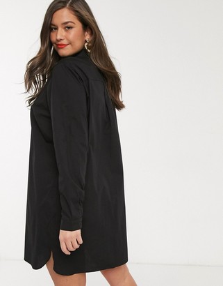 ASOS Curve DESIGN Curve cotton mini shirt dress in black