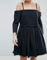 Thumbnail for your product : ASOS Denim Off Shoulder Dress With Pleat Detail in Washed Black
