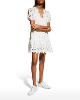 Thumbnail for your product : RED Valentino Puff-Sleeve Short Floral Embroidery Dress