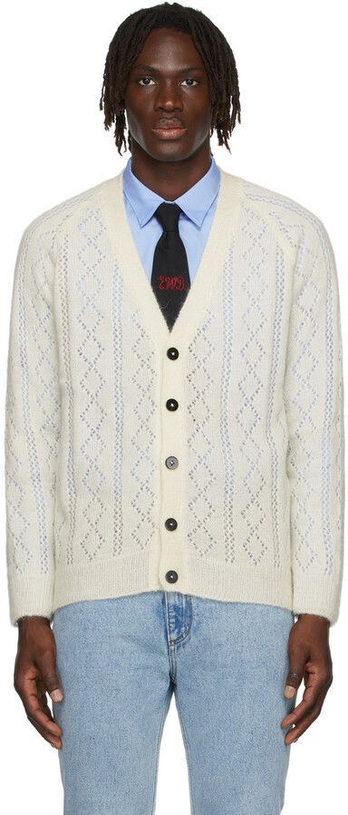 Ernest W. Baker Off-White Mohair Open Knit Cardigan - ShopStyle