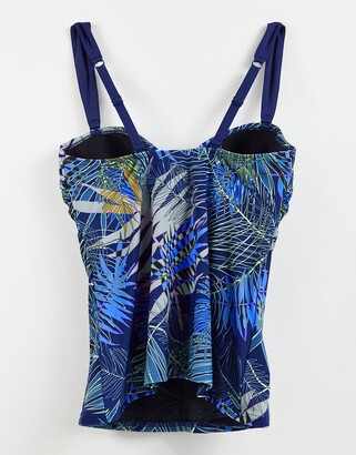 Figleaves Fuller Bust underwired bandeau tummy control tankini in ultraviolet palm