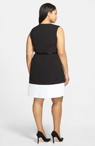 Thumbnail for your product : Calvin Klein Belted Colorblock Fit & Flare Dress (Plus Size)