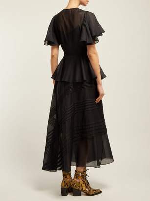 Anna October - Pleated Organza Wrap Midi Dress - Womens - Black