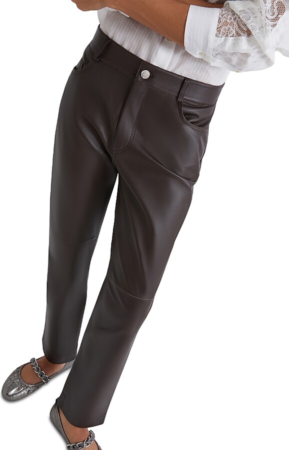 Marella Doroty Leather Straight Jeans in Brown