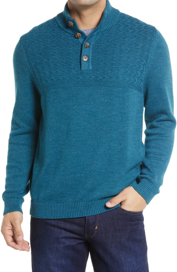 Lutratocro Mens Casual Button Down Mock Neck Knit Pullover Jumper Sweaters 