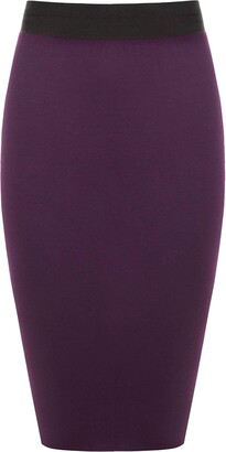 Purple Hanger Womens Pencil Stretch Tube Wiggle Ladies Contrast Elasticated Waistband Fit Bodycon Plain Office Midi Skirt Red Size 16 - 18 (L/XL)