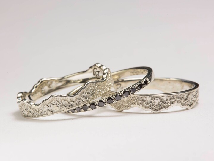 Etsy White Gold Black Diamond Ring Set Crown Lace Stacking Bands