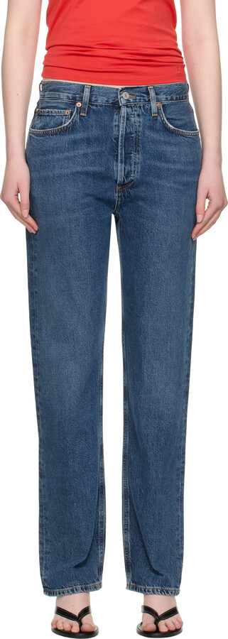 AGOLDE Blue 90's Pinch Waist Long High Rise Straight Jeans