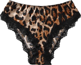 Kilwoe Ladies Sexy Lace G-String Briefs Mid-Rise Leopard Print Underpants Underwear Multicolour Brown