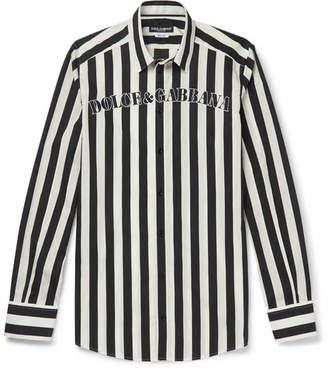 Dolce & Gabbana Slim-Fit Logo-Print Striped Cotton-Poplin Shirt - Men - Black