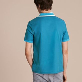 Burberry Striped Collar Cotton Piqué Polo Shirt
