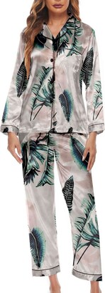 GORGLITTER Women's 2 Piece Silk Satin Pajamas Cami Top Pants Sleepwear  Pajama Set Beige Small at  Women's Clothing store