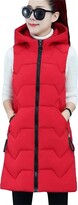 Thumbnail for your product : TYQQU Ladies Fitting Gilet Hooded Jacket Windproof Long Quilted Sleeveless Jacket with Pockets Pure Red L