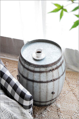 Williston Forge Rustic Galvanized Drum Side Table With Spacious Storage And Removable Tray Perfect For Industrial And Farmhouse Decor