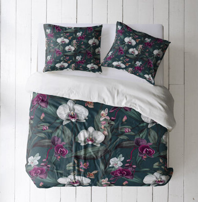 Folk N Funky Green/Purple/White Microfiber / Polyester Duvet Cover Set