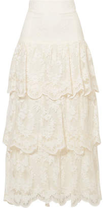 Brock Collection Sasi Tiered Embroidered Tulle Maxi Skirt - Ivory