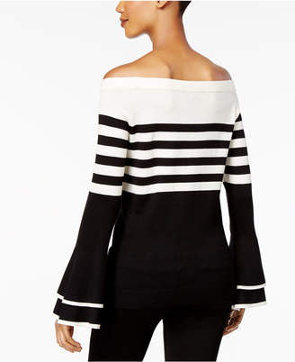 Thalia Sodi Striped Bell-Sleeve Off-The-Shoulder Sweater, Created for Macy's
