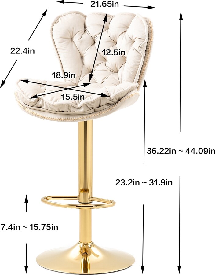EDWINRAY Velvet Counter Height Bar Chairs Set of 2, Adjustment Height