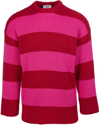 Pink And Red Striped Crewneck Pullover -