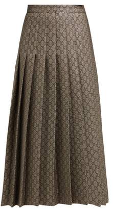 Gucci Gg Monogram Pleated Cotton Blend Midi Skirt - Womens - Grey Multi