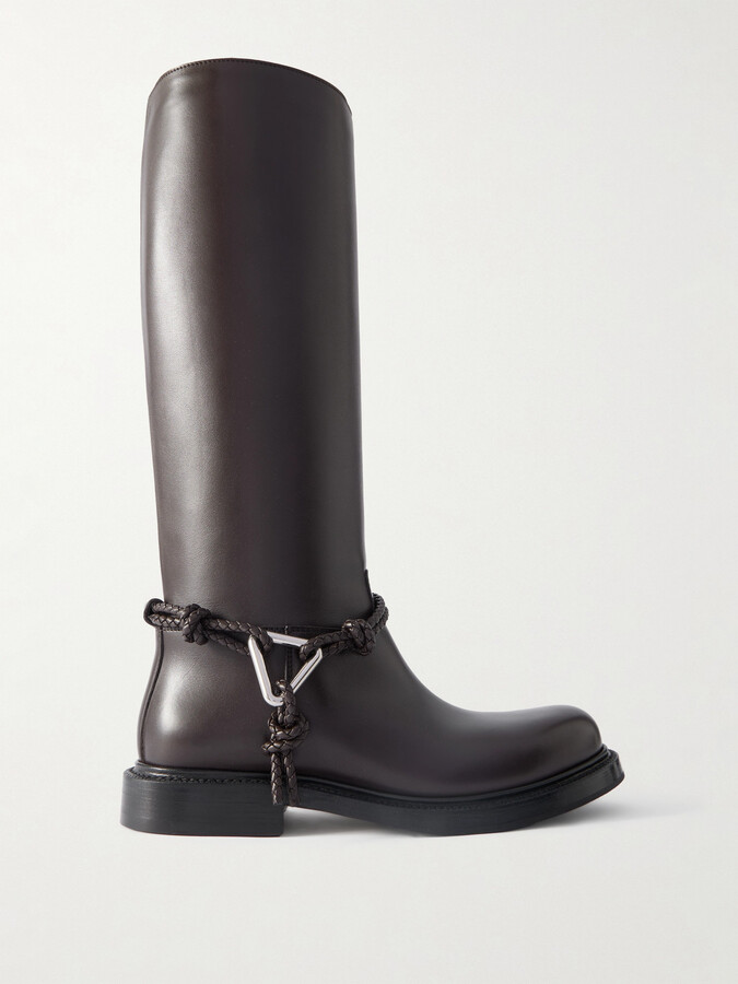 Bottega Veneta James Intrecciato-trimmed Leather Knee Boots - Brown