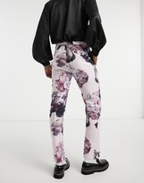 Thumbnail for your product : Twisted Tailor slim linen suit pants in dusty pink with floral print