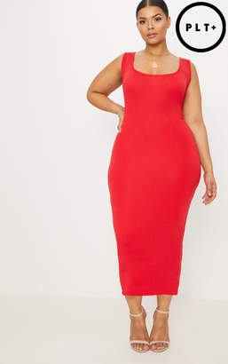 PrettyLittleThing Plus Red Basic Jersey Midi Dress