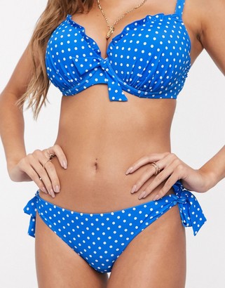 Pour Moi? Pour Moi Fuller Bust tie side bikini bottom in blue polka dot