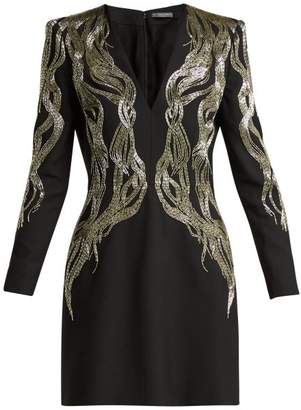 Alexander McQueen Bead-embroidered Wool-blend Mini Dress - Womens - Black Multi